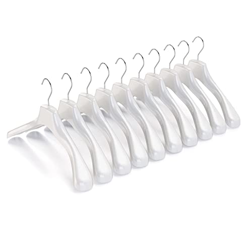 Mainetti Appendini per Felpe, Cappotti, Abiti Pesanti, Grucce in Plastica, Resistenti, con Finitura Antigraffio, Made in Italy, Set di 10 Pezzi, Bianco Lucido con Gancio Zincato, Taglia 38cm
