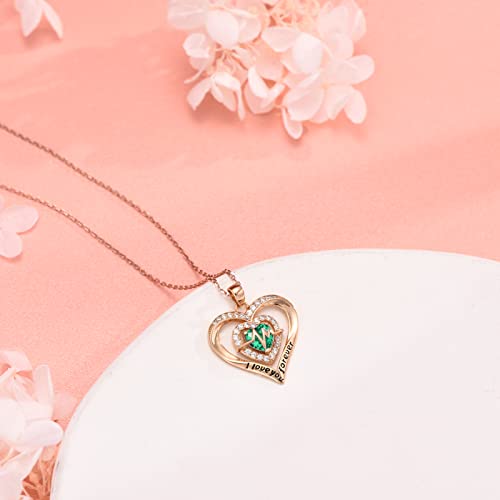 Heart Necklaces For Women 925 Sterling Silver Birthstone Pendant Necklace 18K Rose Gold I Love You Forever Necklace For Mom Anniversary Birthday Mother’s Day Valentine’s Day Jewelry Gifts For Mom Her Women Girls Wife-May Birthstone #TOP2