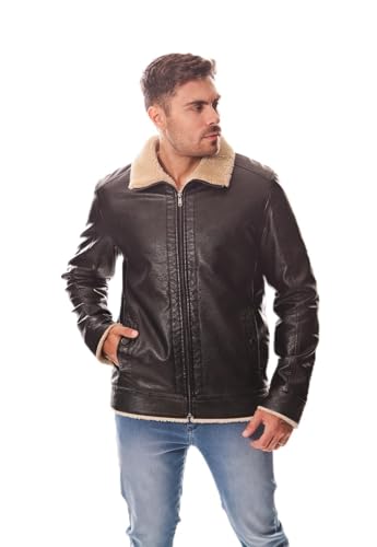 CRK Men's PU Faux Leather Winter Jacket – Fleece Lined, Zipper Down, Warm, Stylish, Water-Resistant, Comfortable & Durable