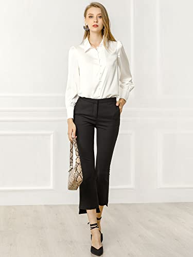 Allegra K Women's Satin Blouse Puff Sleeve Point Collar Vintage Button Up Shirt Medium White #TOP2