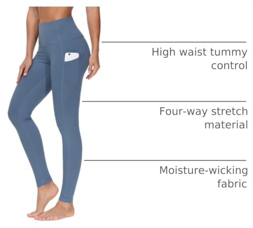 Image of THE GYM PEOPLE Thick High Waist Yoga Pants with Pockets, Tummy Control Workout Running Yoga Leggings for Women