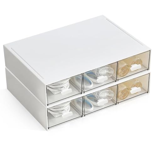 Lasola 小物入れ 引き出し 卓上収納ケース 組み合わせ自由 小物棚 デスクオーガナイザー おしゃれ卓上収納ボックス 化粧品 文房具 デスク収納 組立不要 (23cm*17cm*10cm-2段式-6引出し)