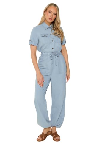 Image of Long Tall Sally - Lts Tall Blue Denim Utility Elasticated Waistband Jumpsuit - Women's