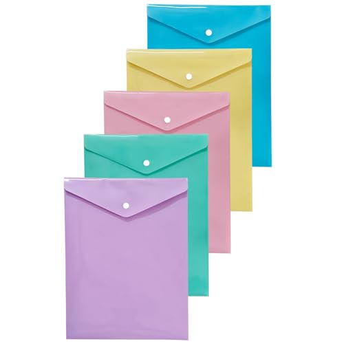 Image of Shuban A4 Plastic File Folder Document Organizer, Plastic File Holder with Snap Button, Waterproof Certificate Folder for Office, School, Home (Style-2-Plain Folder - 5 Pcs -Multi Color)