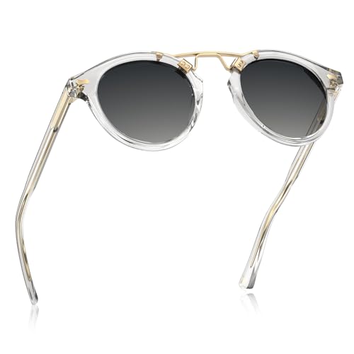 Image of CARFIA Double Bridge Small Acetate Sunglasses for Women Polarized, Retro Metal Brow Ladies Sunnies Fashion Round Eyewears