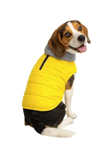 Image of The Pets Company Dog Winter Coat Jacket, Clothes, Windproof, Waterproof, Light Weight, Washable, Ultra Warm Thick Fleece Lined Dog Vest for Cold Weather Protection, (Yellow, Medium - 20 Inch)