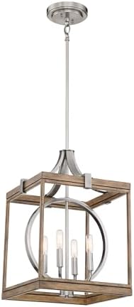 Minka Lavery 4014-280 Country Estates Pendant, 4-Light, 240 Total Watts, 14.5-in H x 22-in W, Sun Faded Wood with Brushed ickel