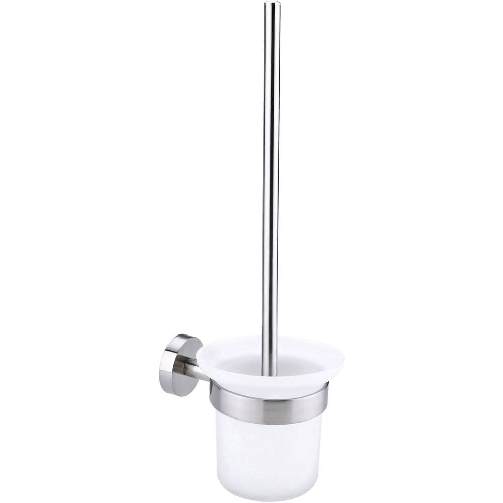 tesa Moon Toilet Brush Set - No Drill Toilet Brush with Frosted Glass Container - Includes Removable Glue Solution