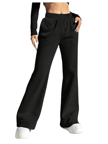 Milumia Girl's Flared Leg Sweatpants High Waist Fleece Lined Athletic Yoga Jogger Pants