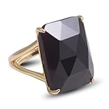 Black Obsidian Ring, Rectangle Black Obsidian Crystal Ring for Women, Handmade Adjustable Gold Crystal Ring for Obsidian Jewelry, Black Onyx Ring for Her.