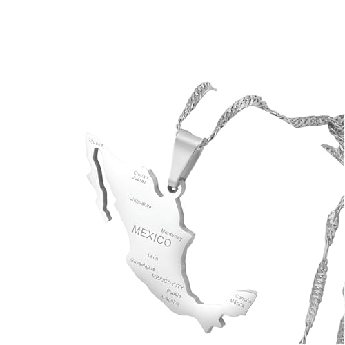 Accesorios para niñas Collar Mexicano de Plata de Ley 925 para Mujeres y Hombres, Mapa de México con Colgante de Ciudades Collar Rural con Bandera, Collares