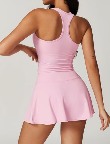2 Piece Tennis Dresses for Women Padded Side Slit Mini Tennis Skirt Sets Athletic Workout Dress Tank Top Golf Outfits3