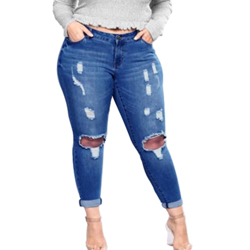 Tulucky Women's Plus Size Boyfriend Jeans Distressed Ripped Denim Pants Comfy Stretch Skinny Jeans