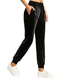 Conceited Velvet Joggers for Women - Soft Warm Velour Pants - Black - Medium