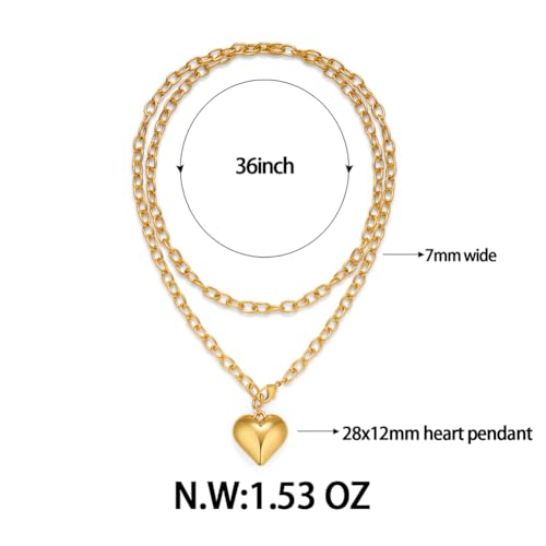Layered Puffy Heart Necklaces For Women Gold And Silver Plated Heart Pendant Necklace Long Chain Necklace4