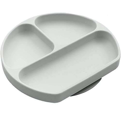 Image of Silikong Suction Plate for Toddlers | BPA Free, 100% Food-Grade Silicone | Microwave, Dishwasher and Oven Safe | Stay Put Divided Baby Feeding Plates (1, Grey)