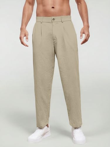 Image of Aahwan Khaki Solid Men's Regular Fit Cotton Slant Pocket Straight Leg Pants