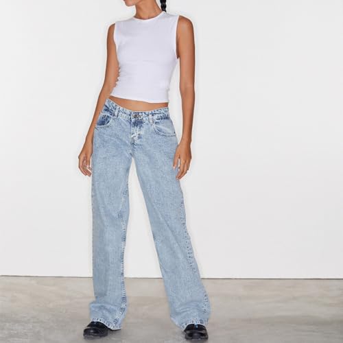 Giraropa Women Y2k Low Rise Jeans Vintage Baggy Straight Wide Leg Boyfriend Jeans Casual Loose Fit Long Denim Pants4