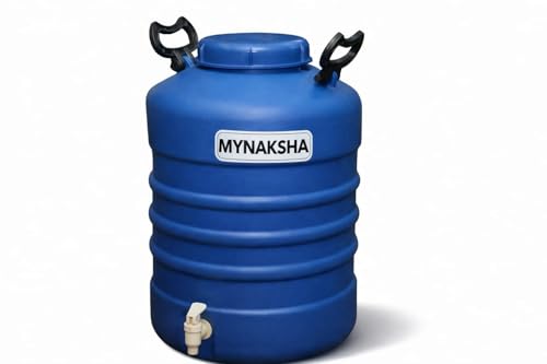 Image of MYNAKSHA Water Dispenser with Tap, Plastic Water Storage Drum, Open Top with Lid, Ideal for Home, Kitchen & Office, Food Grade HDPE Material, UV-Stabilized (25 litres, Blue)