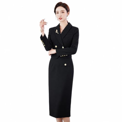 Costume femme bureau chic avec blazer croisé et jupe droite ajustée