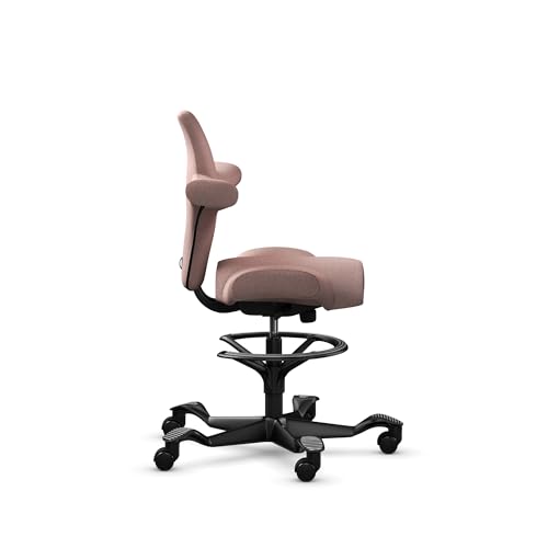 Image of HAG Capisco Sit to Stand Chair-Black Frame-Upholstered Pink Blush-with Foot Ring