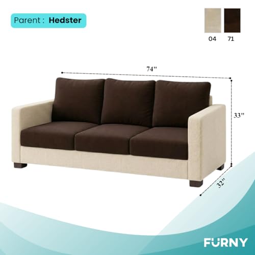 Image of FURNY Haster 3 Seater Fabric Sofa Set (Cream-Dark Brown) with Velvet Finish | Durable Comfort | Ideal for Living Room