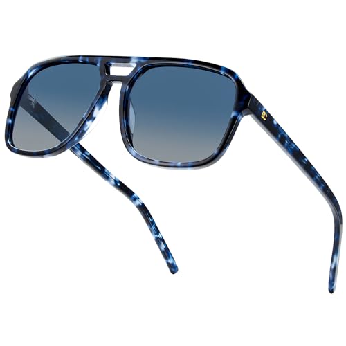 Image of BIRCEN Mens Acetate Polarized Sunglasses: Retro Square Sun Glasses UV400 Protection Anti-Glare Shades for Driving Travel