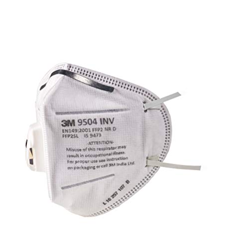 Image of 3M 9504INV Disposable Respirator FFP2 Face Mask With Filter, Non Woven Fabric, Exhalation Valve, Metal Nose Clip and Elastic Headband Disposable Anti Air Pollution Respirator (Pack of 1)