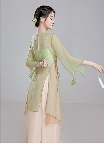 Angcoco Women's Long Sleeve Slit Ruffled Hem Chiffon Shirt Self-tie Cardigan Top2