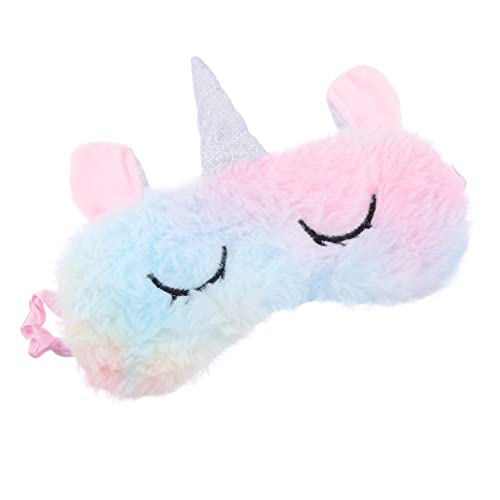 MOLUCKFU シーシーぬいぐるみ素材の睡眠アイマスク ユニコーンデザイン 目かくし付き 洗える柔らかい素材 伸縮性バンド搭載 家用 旅行用