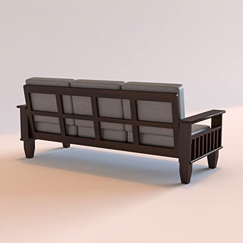 Image of Sheesham Wooden 3 Seater Sofa for Living Room | Rosewood 3 Seater Cushion Sofa with Side Newspaper Holder for Home & Office | Solid Wood Sofa Set for Lounge (-Walnut Finish)