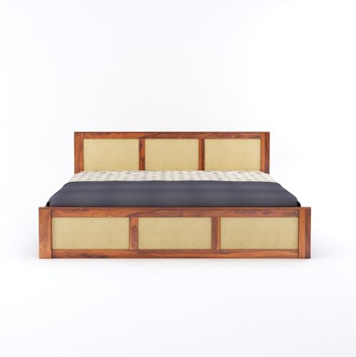 Image of Sheesham Wood Queen Size Cane Bed Without Storage Wooden Double Cot Palang Furniture for Bedroom Living Room Home Hotel (Honey Finish) 1 Year Warranty