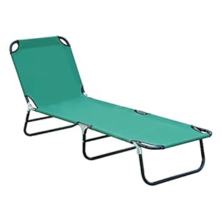 Outsunny Lettino da Giardino con Schienale Regolabile in 5 Posizioni, Lettino Pieghevole in Metallo e Tessuto Oxford, 188x56x28 cm, Verde