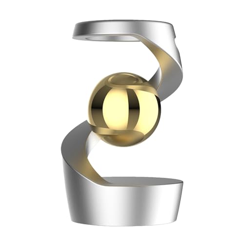 Generic Gravity-Defying Kinetic Desk Sculpture - Desktop Suspended Gyroscope, Optical Illusion, Stress Relief - Silver with Gold Beads (KIWG25UAI4MO5R5G1)