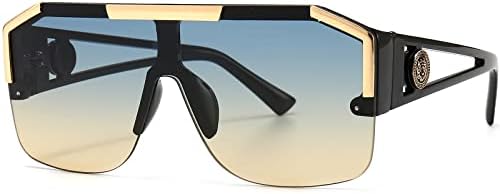 AIEYEZO Square Oversized Sunglasses Flat Top Shield Sun Glasses for Men Women One Lens Square Shades