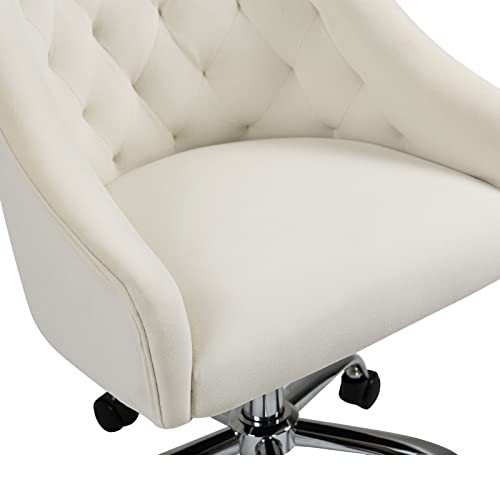 Sumeina Modern Velvet Office Desk Chairs With Chrome Frame Base, Tufted Design Task Chairs For Girls, Luxury Accent Chair For Living Room, Elegant Vanity Chair In Beige #TOP6