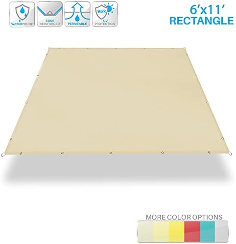 Patio Paradise 6' x 11' Waterproof Sun Shade Sail Rectangle Shade Cloth with Grommets, 260 GSM Patio Canopy Awning 95% UV Block for Backyard Deck Pergola Replacement Cover, Beige, Customized