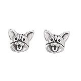 Ohrstecker aus Sterlingsilber E72 Ohrstecker, Sterling-Silber 925, Motiv: Happy Corgi Hund, 6,5 x 6 mm