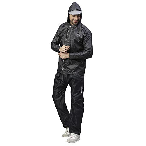 Image of ZEEL Rain Coat for Men Waterproof for Bike Riders with Adjustable Hood along with inner pockets,Waterproof Raincoat with Polyester Jacket,Pants and Carrying Pouch,AW01 Eco-Grey XXXL