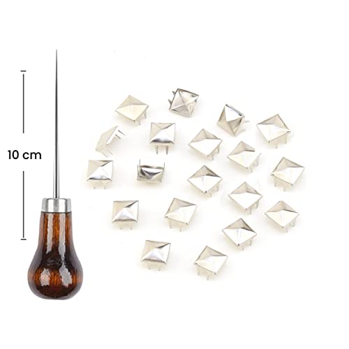 Pyramid Nail Head Studs Rivets 500 Pcs With Awl - Square Pyramid Punk Rivet For Cloth, Bag, Leather, Shoes (Silver) #TOP1