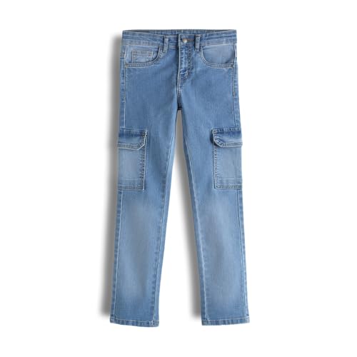 Image of Urbano Juniors Boy's Slim Fit Washed Denim Cargo Jeans with 6 Pockets Stretchable