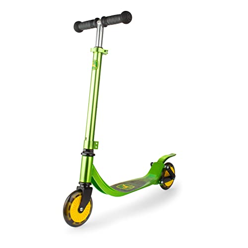 TOMY John Deere Kids Kick Scooter - Lightweight Aluminum Girls and Boys Scooter - Light Up Wheels & Adjustable Height for Growing Kids - Ages 5 Years and Up