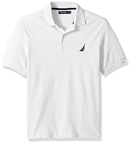 Nautica Men's Short Sleeve Cotton Pique Polo Shirt, Bright White Solid, Medium