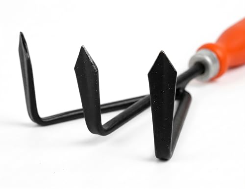 Image of Ocean Mart Hand Cultivator - 1 PC | Agriculture Tool for Home Gardening | Farming Tiller for Plants in Garden Durable Hand Cultivator (Red Handle, Black Metal)