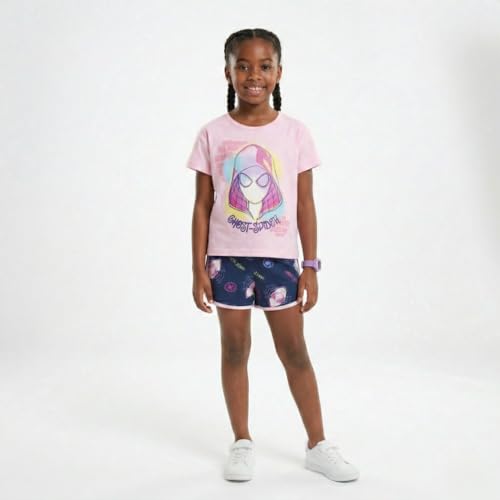 Image of Marvel Spider-Gwen Ghost Spider Girls Short Sleeve T-Shirt and Shorts Set for Big Kids