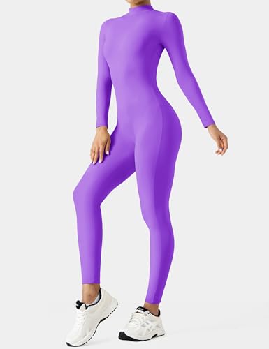 Image of speerise Women Bodysuit Rompers Long Sleeve Jumpsuits Leotards One Piece Tummy Control Yoga Workout Outfits