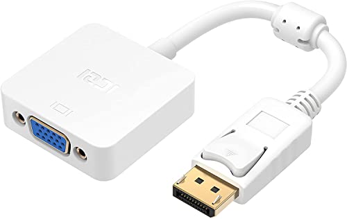 ICZI Adaptador DP a VGA 1080p, Conversor DisplayPort a VGA con Contactos Chapados en Oro, Cable DP Macho a VGA Hembra para Pantallas Monitores HDTV Proyectores, etc., Blanco
