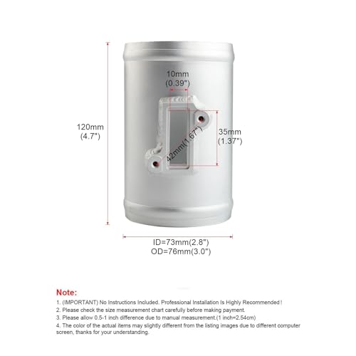 Adaptateur de débitmètre d'air 76 mm pour trajets fluides
