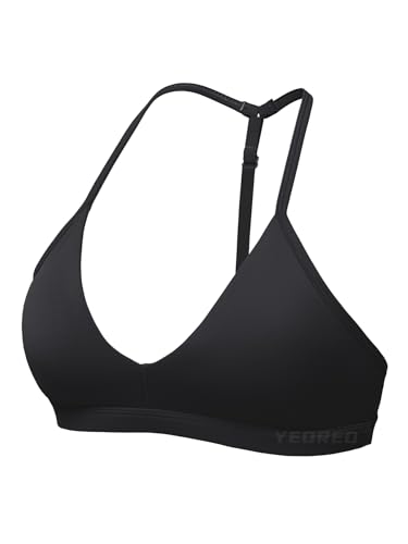 YEOREO Sports Bras for Women Strappy Padded Halter Ericie Open Back Light Impact Deep V Neck Yoga Workout Gym Tops