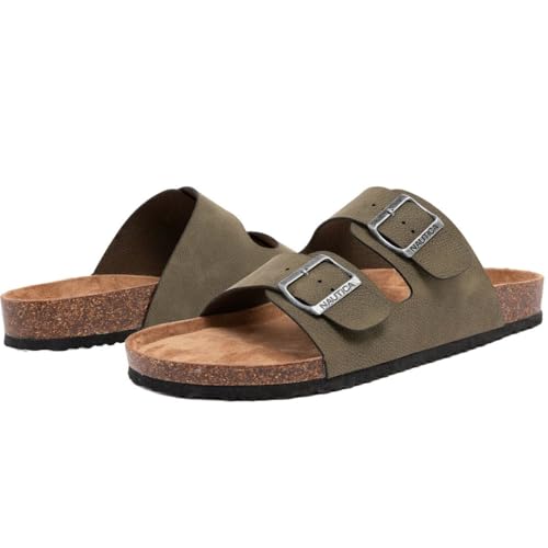Image of Nautica Men's Sandals - Casual Slides with 2 Adjustable Buckle Straps and Cork Footbed for Ultimate Comfort and Style (Regular /Wide Width, Big Size)